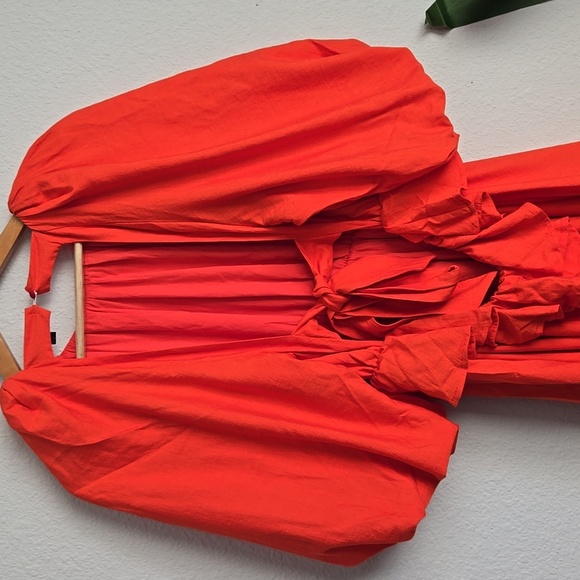 Banana Republic Balloon Sleeves Open Back Vibrant Orange Mini Dress - Picture 8 of 11